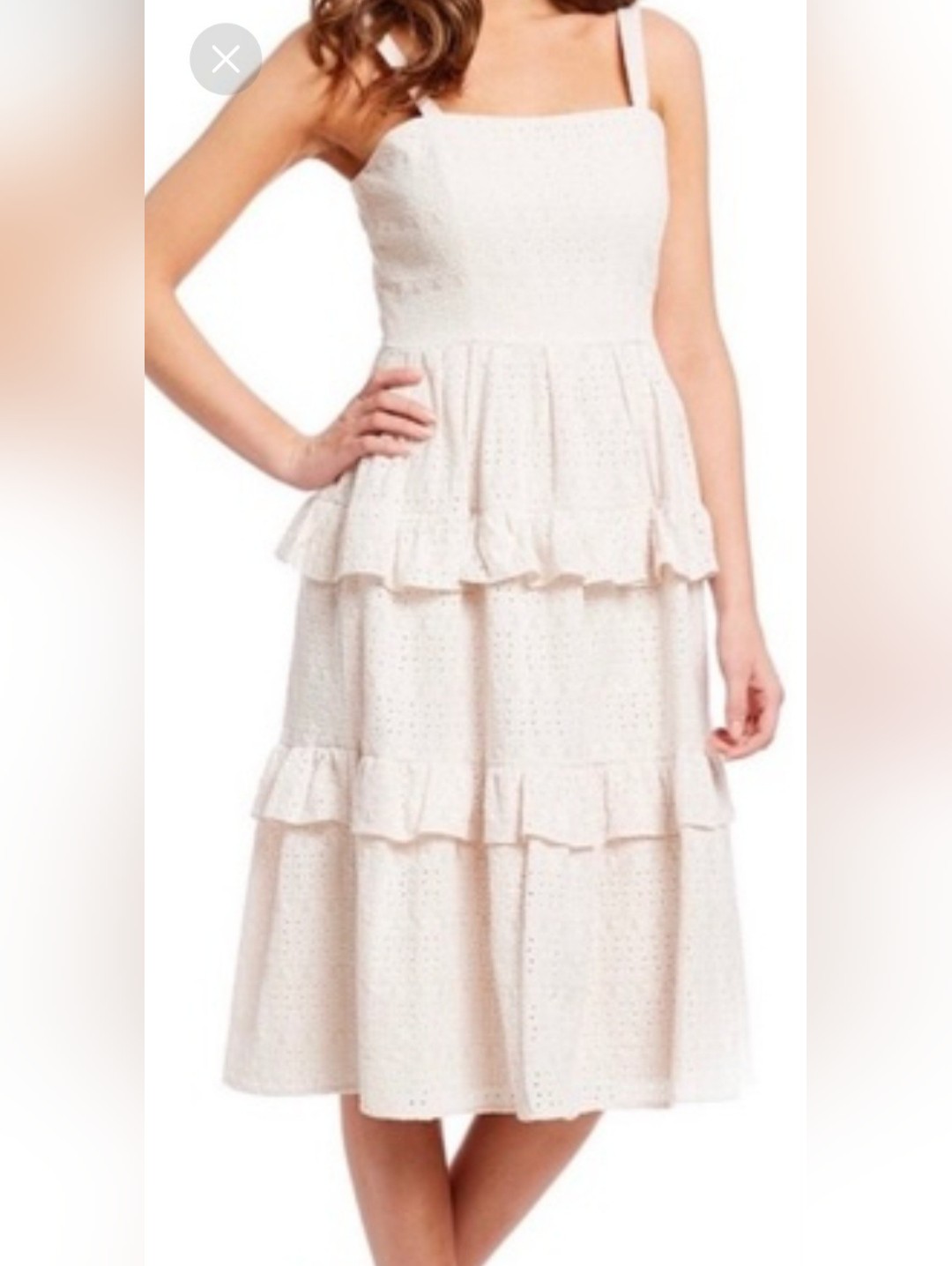 Gianni Bini "Molly"Cream Tiered Eyelet Embroidered Midi Sundress, Ruffles, Sz: 4
